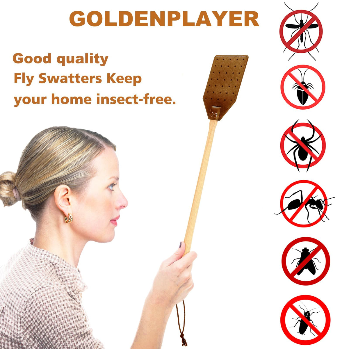 GoldenPlayer round wooden handle fits the palm for steady control.