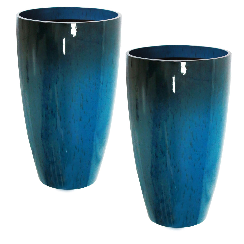 Goldshire blue glossy 21-inch planter for stylish outdoor spaces
