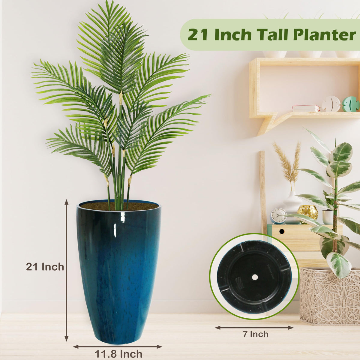 Goldshire blue glossy planter on porch elevates entryway décor