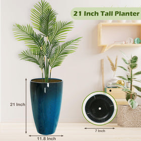 Goldshire blue glossy planter on porch elevates entryway décor