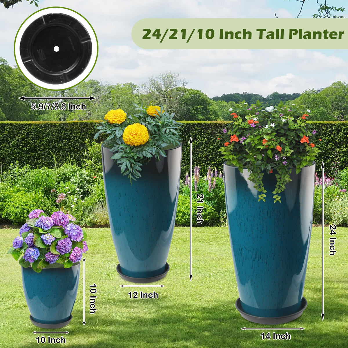 Goldshire 11-inch blue glossy round planter fits compact setups with style.