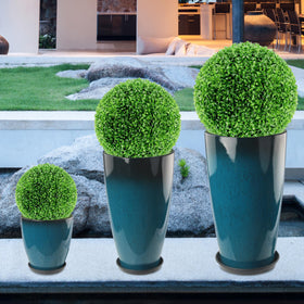 Goldshire blue planter saucer traps excess moisture for easy cleanup.