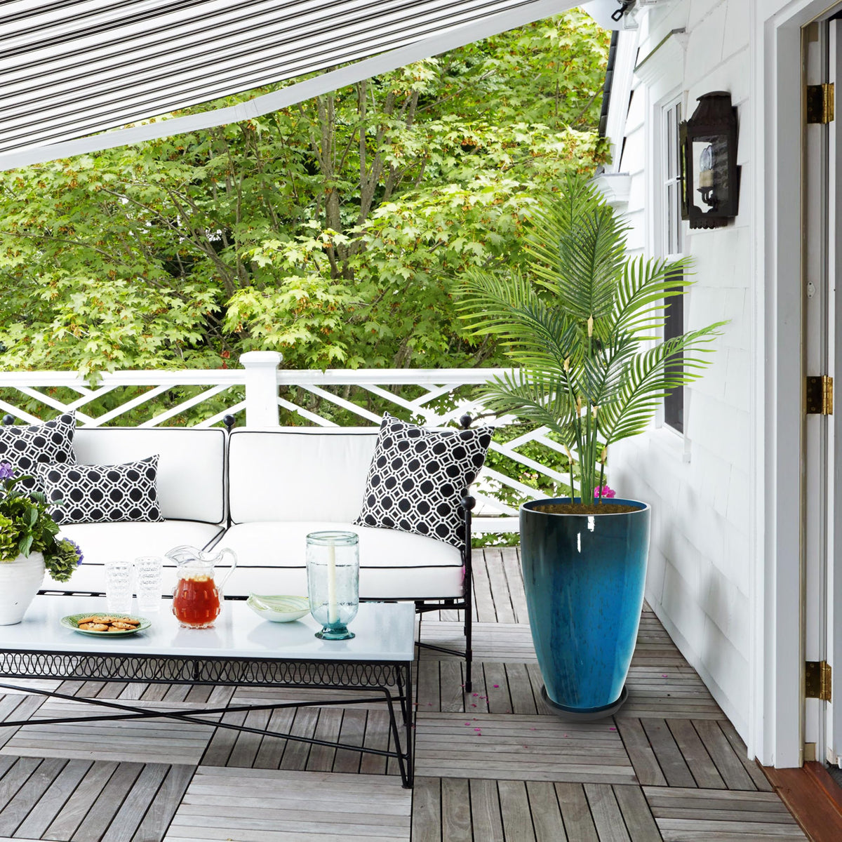 Goldshire large blue planter is lightweight yet sturdy for easy relocation