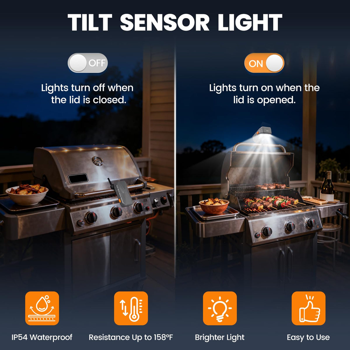 Goldusk 160 degree beam coverage helps monitor doneness across the grate
