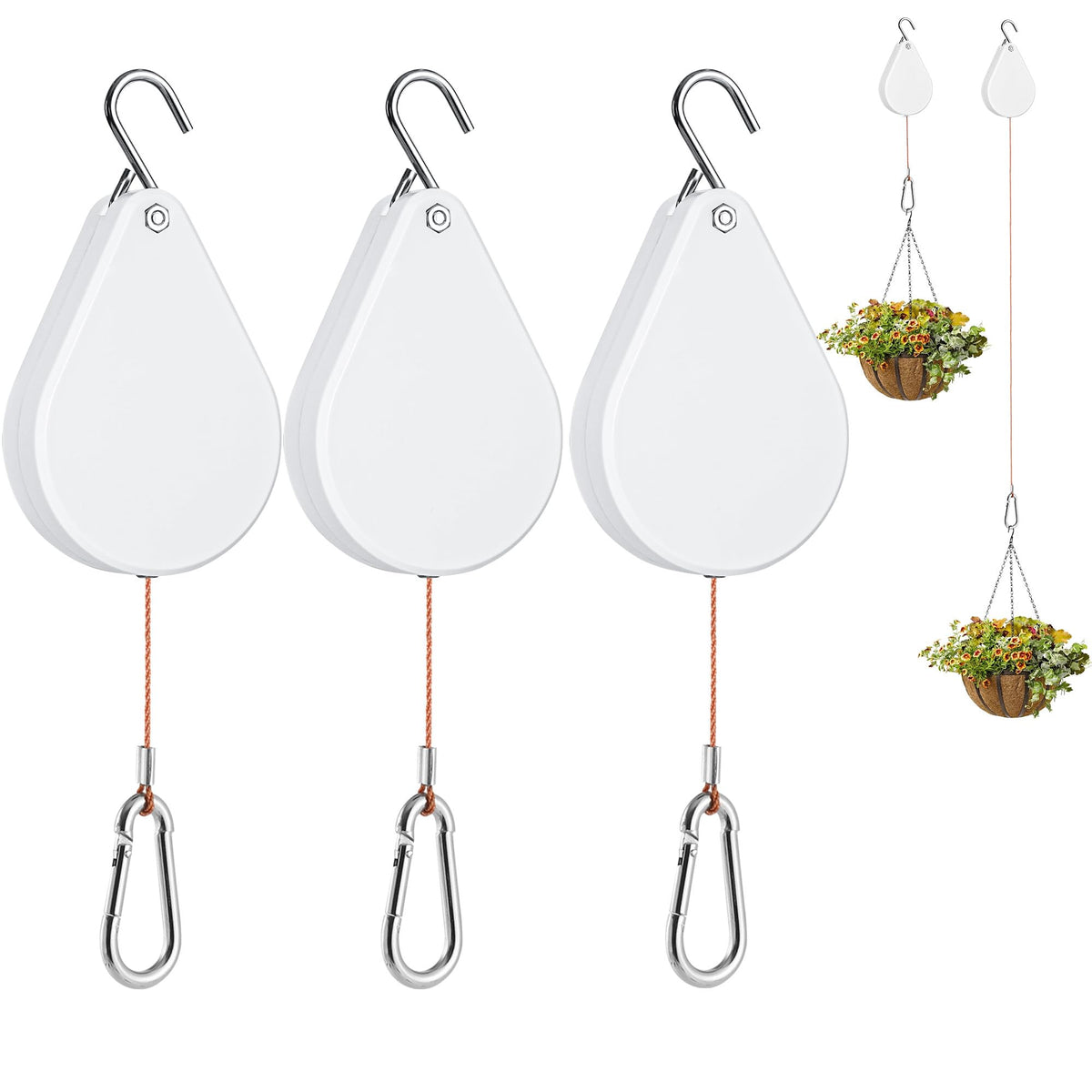 Gomazonle upgraded retractable plant hanger assembly demonstrating effortless height control for plants
