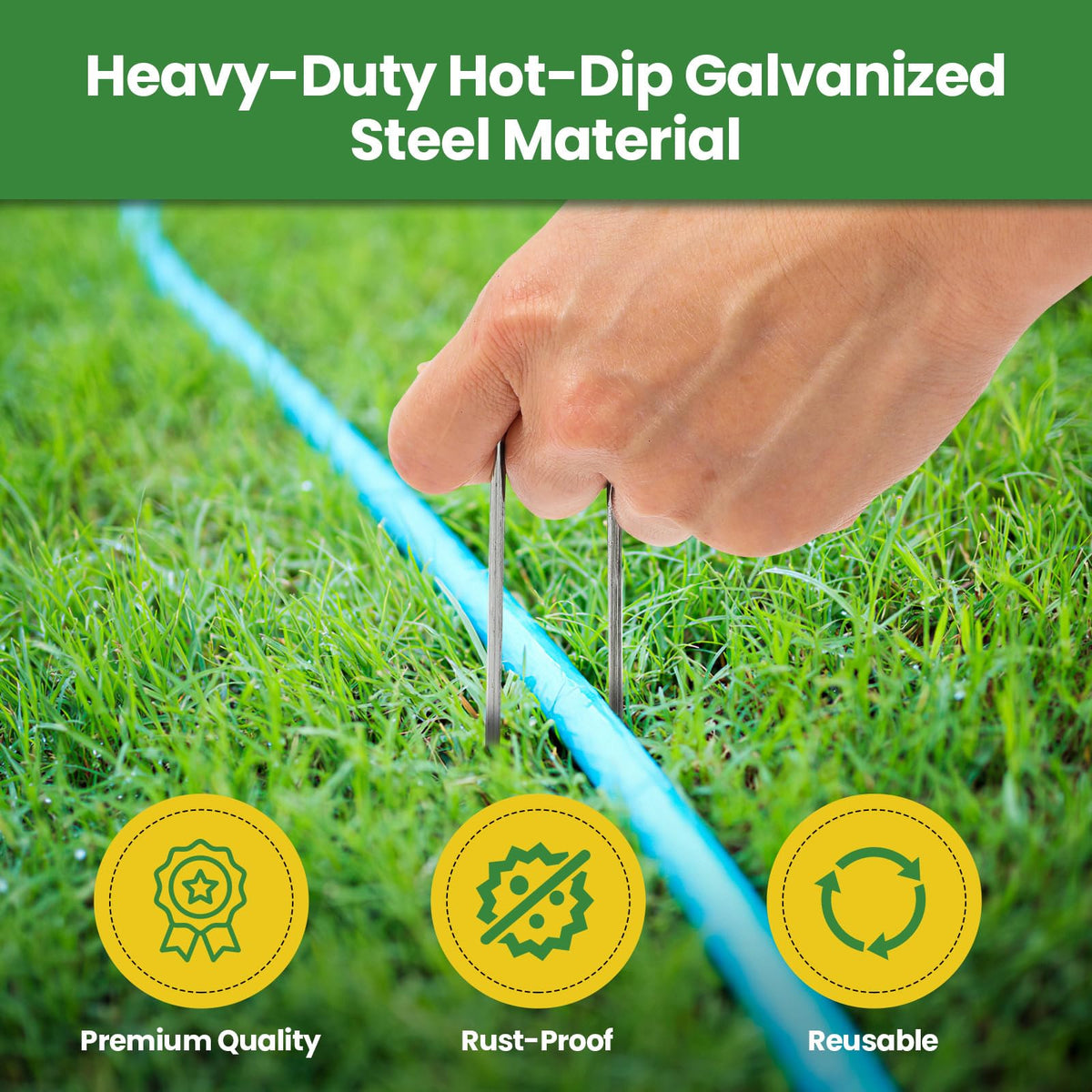 Gomedi plant cover stakes used with weed barriers for quick, stable installations