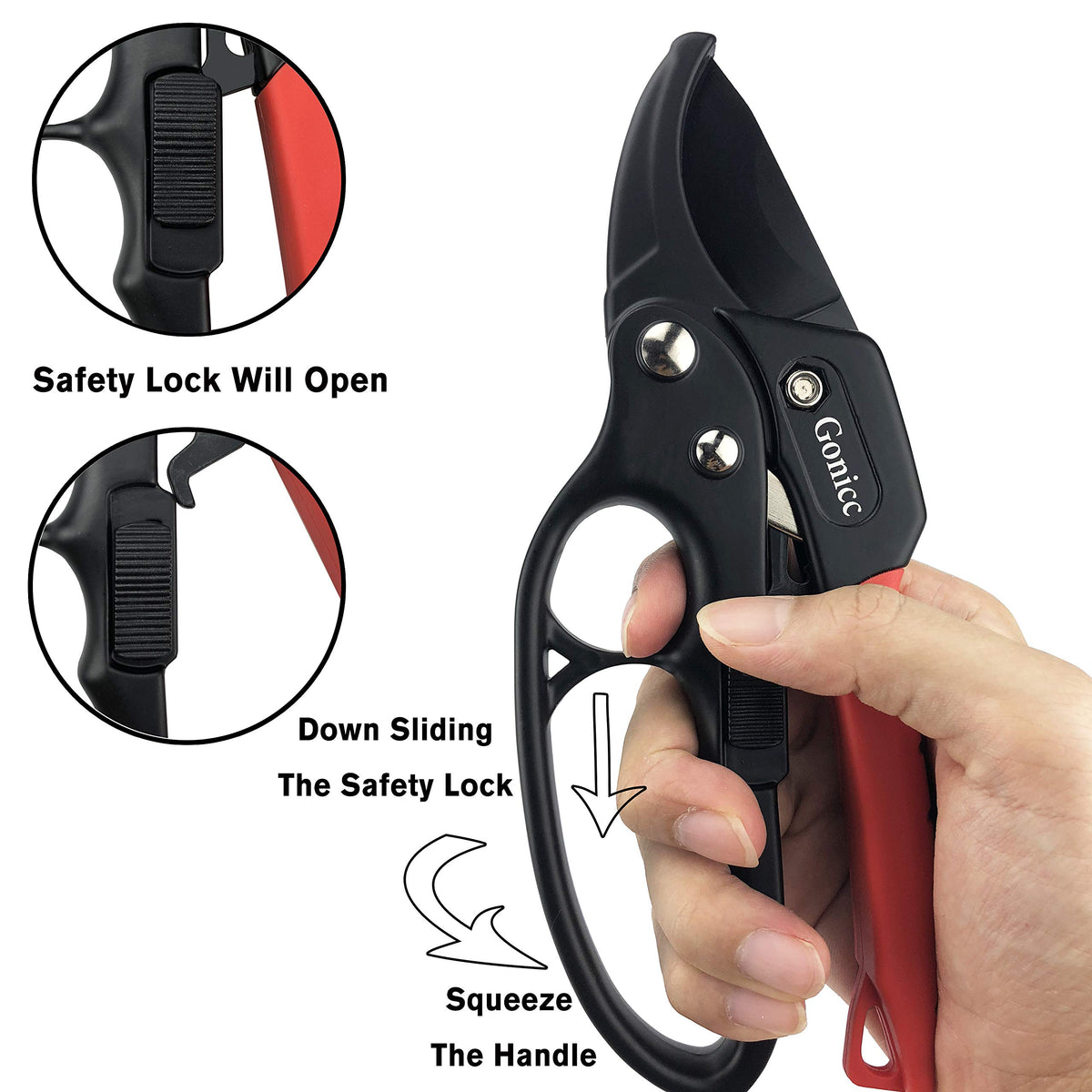 Gonicc GPPS-1011 reinforced handle design emphasizes durability during heavy pruning.