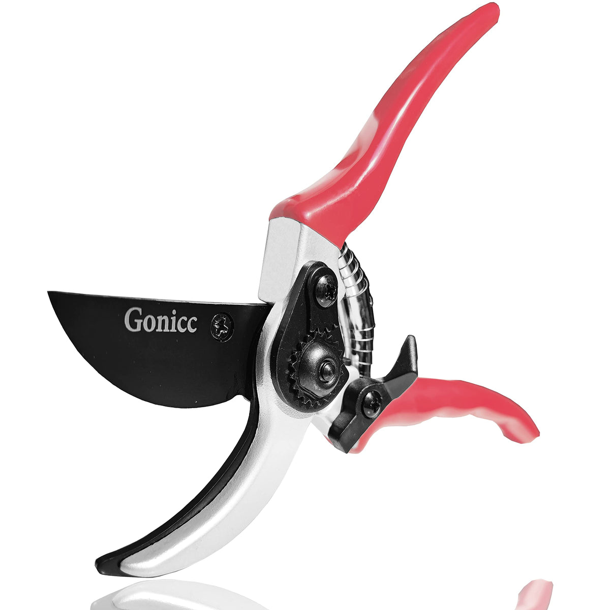 Gonicc 8-inch bypass pruning shears blade closeup for precise, clean cuts.