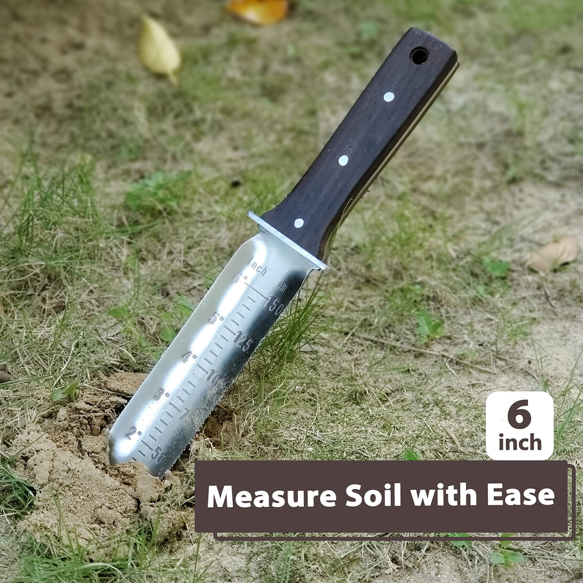 Gonicc Hori Hori knife depth-scale view aids digging depth control