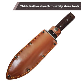 Gonicc Hori Hori knife leather sheath attached to belt for portability