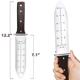 Gonicc Hori Hori knife serrated edge in use for tough roots