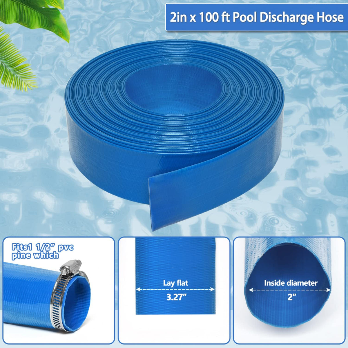 Gonioa 100 feet length backwash hose extends reach for large pools