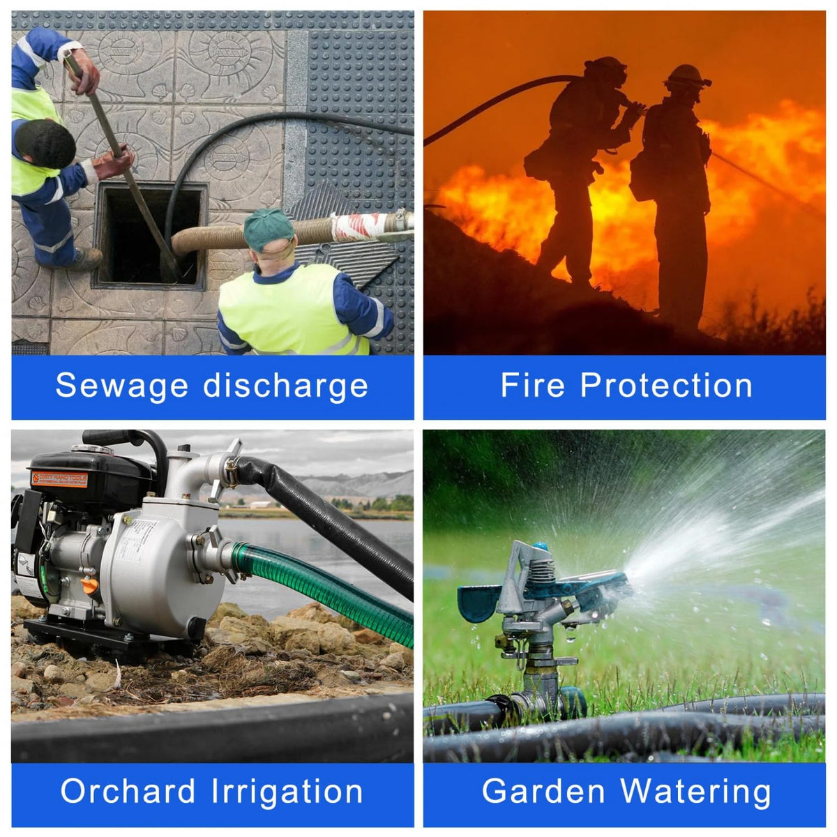 Gonioa discharge hose in use during pool backwash and drainage.