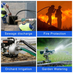 Gonioa discharge hose in use during pool backwash and drainage.