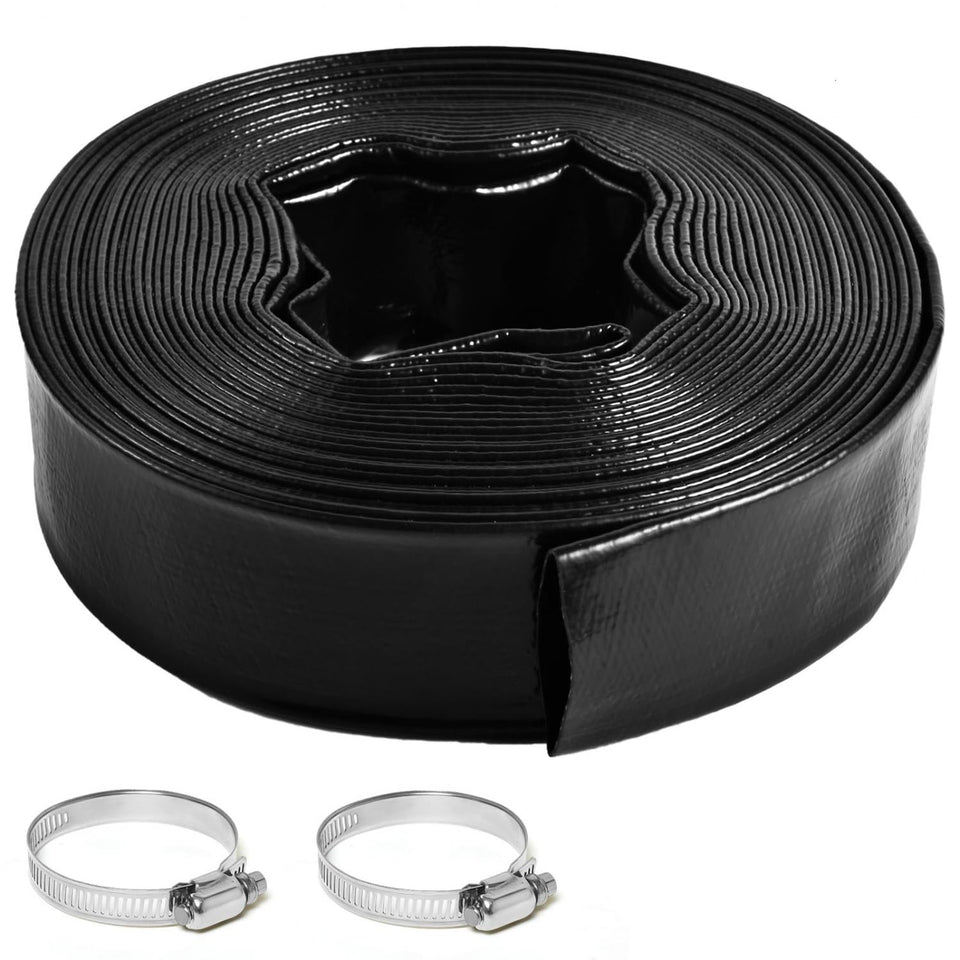 Gonioa pool backwash hose with 50 ft reach for quick discharge.