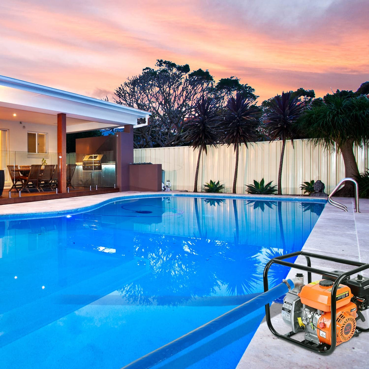 Gonioa pool backwash hose with clamps for secure installation.