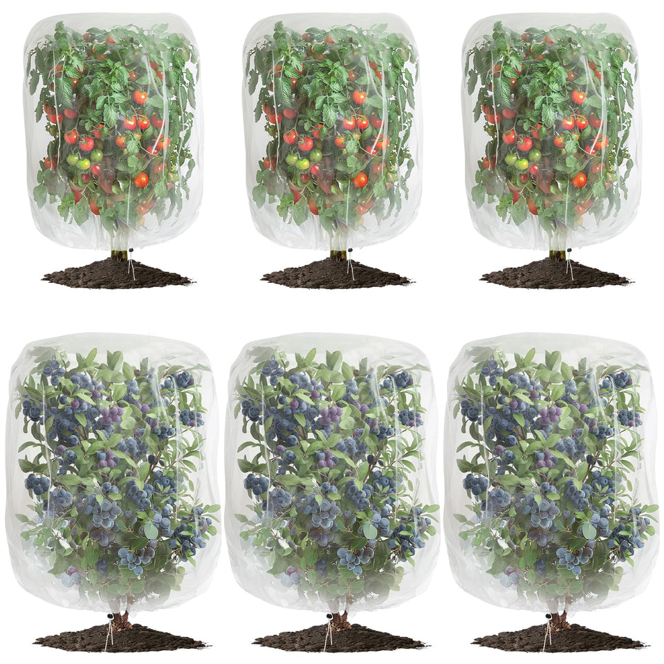 GonLei 6-pack garden netting on a small plant with drawstring for easy pest protection