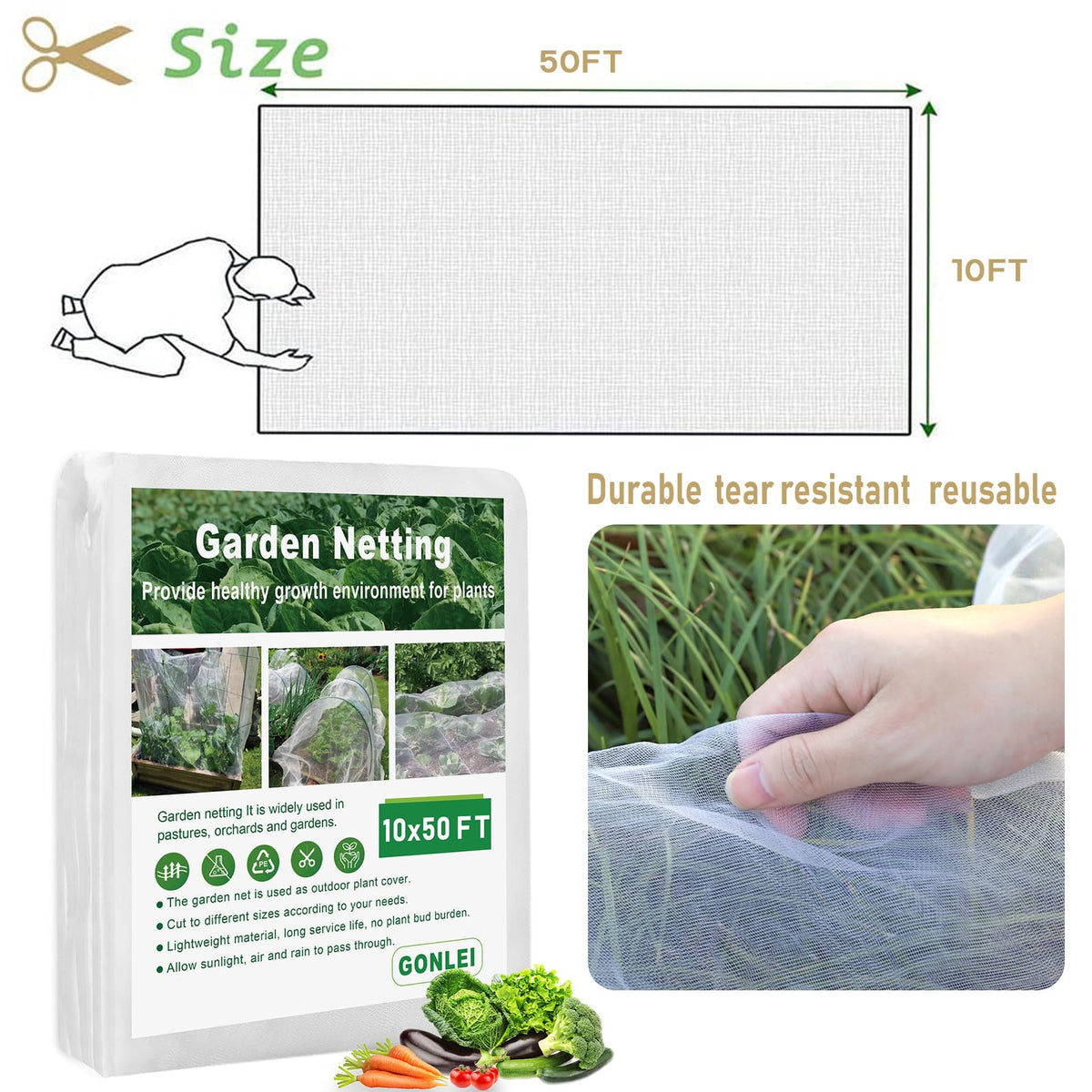 GonLei see-through PE mesh supports easy inspection while protecting seedlings and fruits.