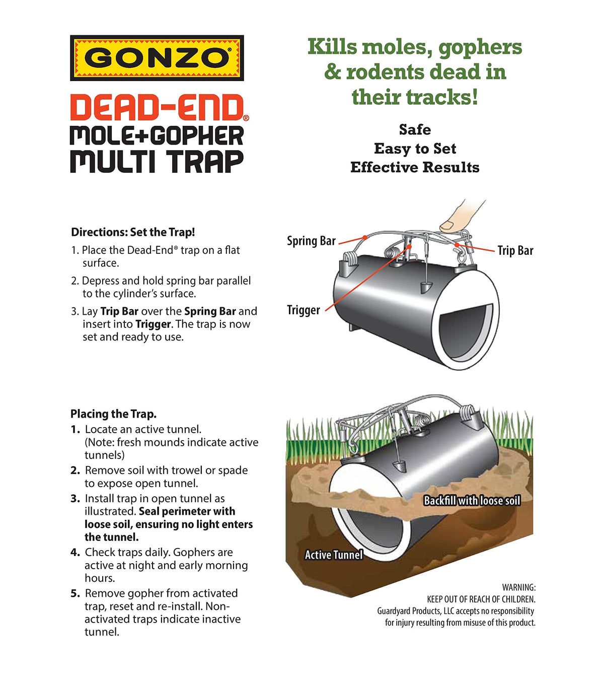 GONZO 5001 trap in use, reusable and bait-free mole control