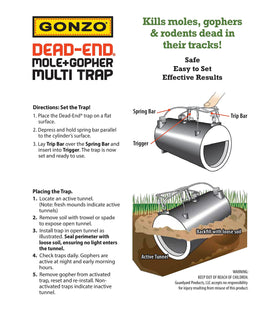 GONZO 5001 trap in use, reusable and bait-free mole control