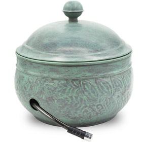 Good Directions Key West Hose Pot Blue Verde neatly stores a long hose outdoors