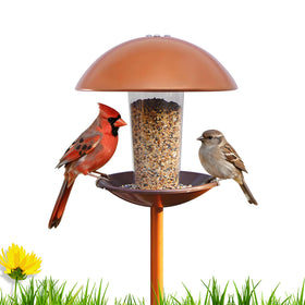 Goodeco round pole-stand bird feeder for easy yard installation and viewing.