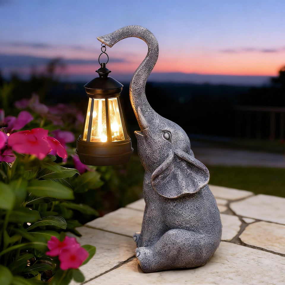 Goodeco elephant statue garden decor with warm grey finish for tranquil outdoor charm