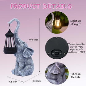 Goodeco elephant statue solar lantern providing gentle night glow for porch