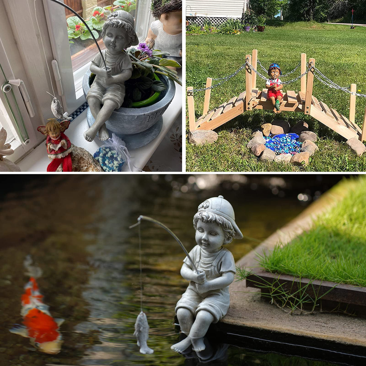 Goodeco Fisherboy hand-painted antique finish enhances rustic outdoor styling.