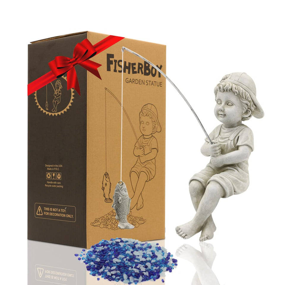 Goodeco Fisherboy statue at the pond edge adds charm and family-friendly fun.