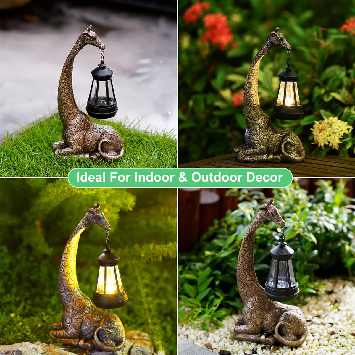 Goodeco giraffe statue night glow enhances curb appeal.
