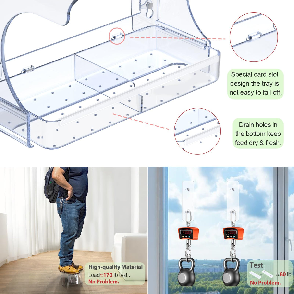 Goodeco strong suction hooks securely mount the feeder outdoors
