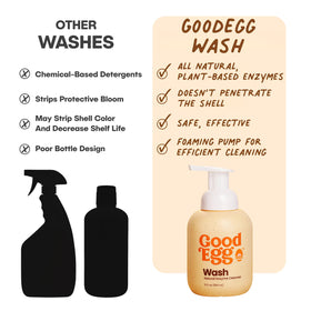 GoodEgg 12oz refillable bottle showing easy, mess-free foaming pump use.
