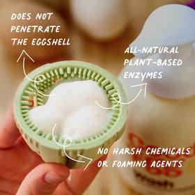 GoodEgg coop egg cleaner removes dirt and feathers efficiently from fresh eggs.