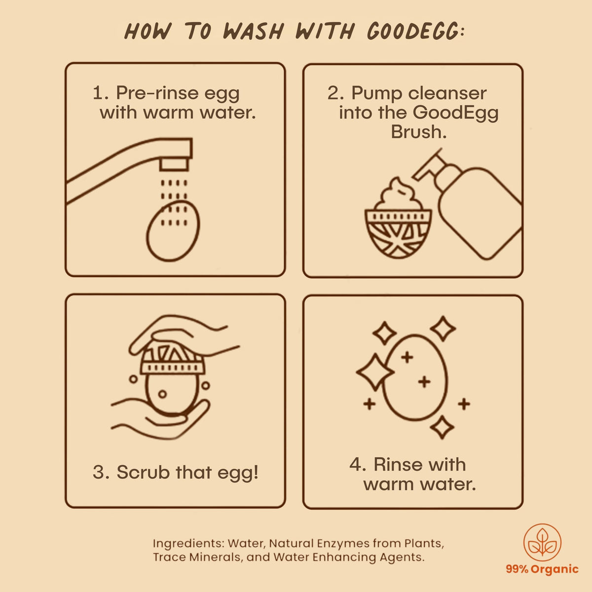 GoodEgg USA-made egg cleaner highlights quality and safe, non-toxic operation for coops.