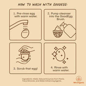 GoodEgg USA-made egg cleaner highlights quality and safe, non-toxic operation for coops.