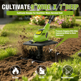 Goodjob 20V cordless tiller battery pack with two batteries for extended runtime