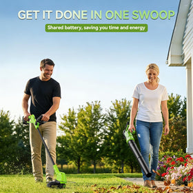 GoodJob 650CFM leaf blower powerfully clears wet leaves and debris.