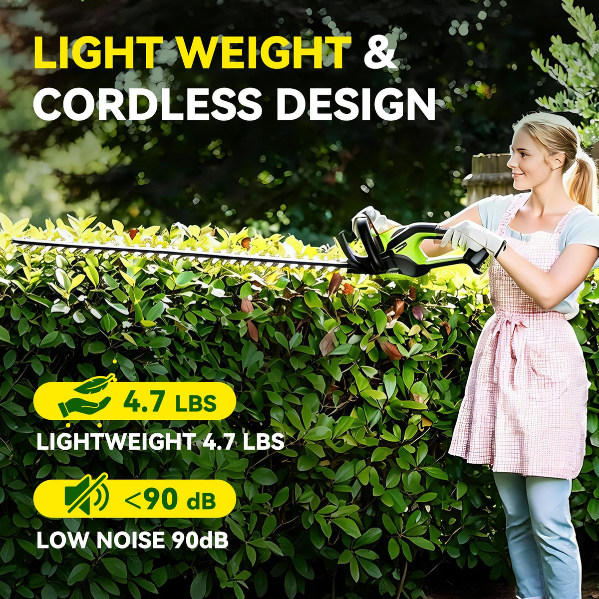 GoodJob hedge trimmer 24in dual-action blades slice through woody branches smoothly.