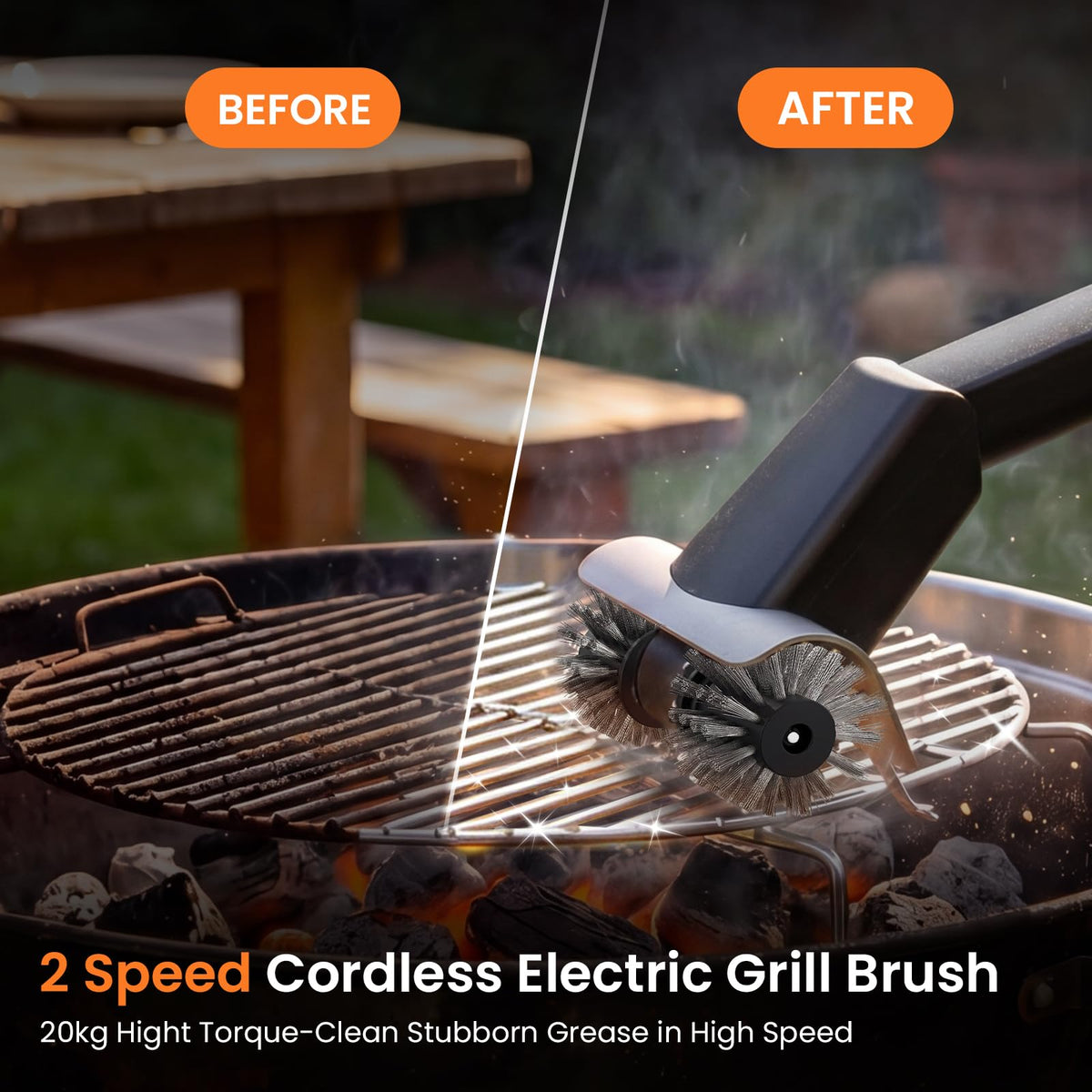 304 stainless steel head resists heat for immediate post-cook scrubbing.