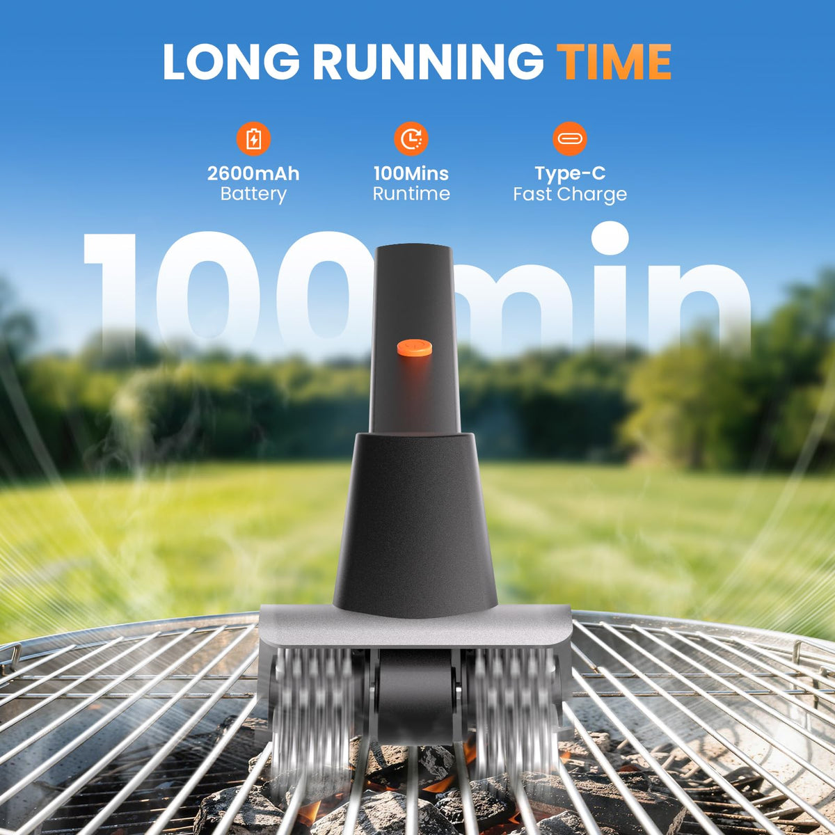 360° scraper with hook enables safe, full-access grill cleaning.