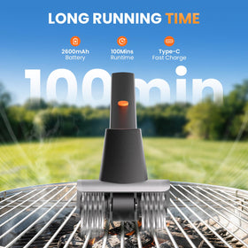 360° scraper with hook enables safe, full-access grill cleaning.