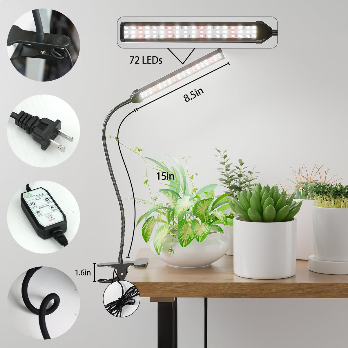 GooingTop full-spectrum plant lamp 5000K simulates natural daylight for healthy growth