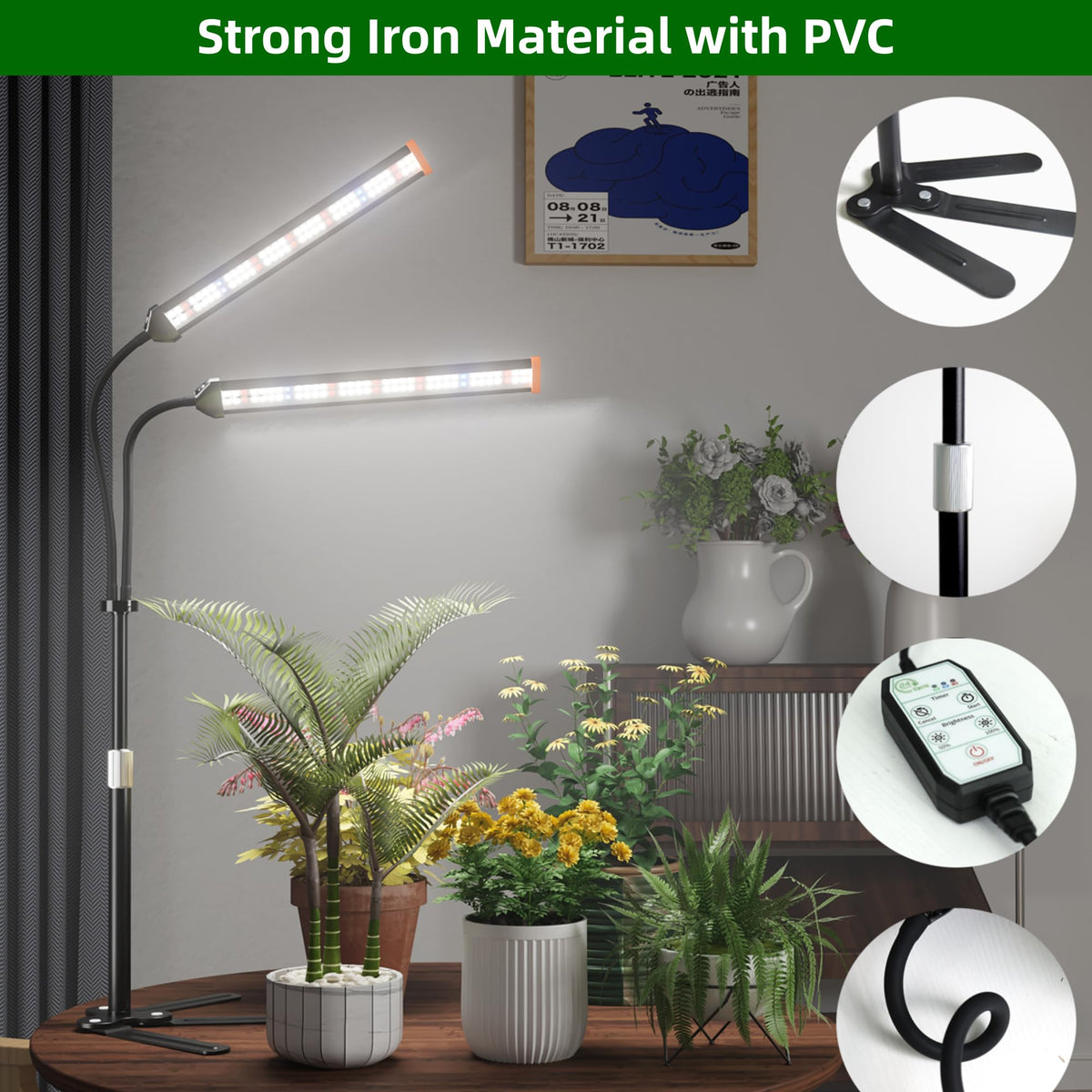 GooingTop light height adjustable from 10 to 32 inches for versatility.