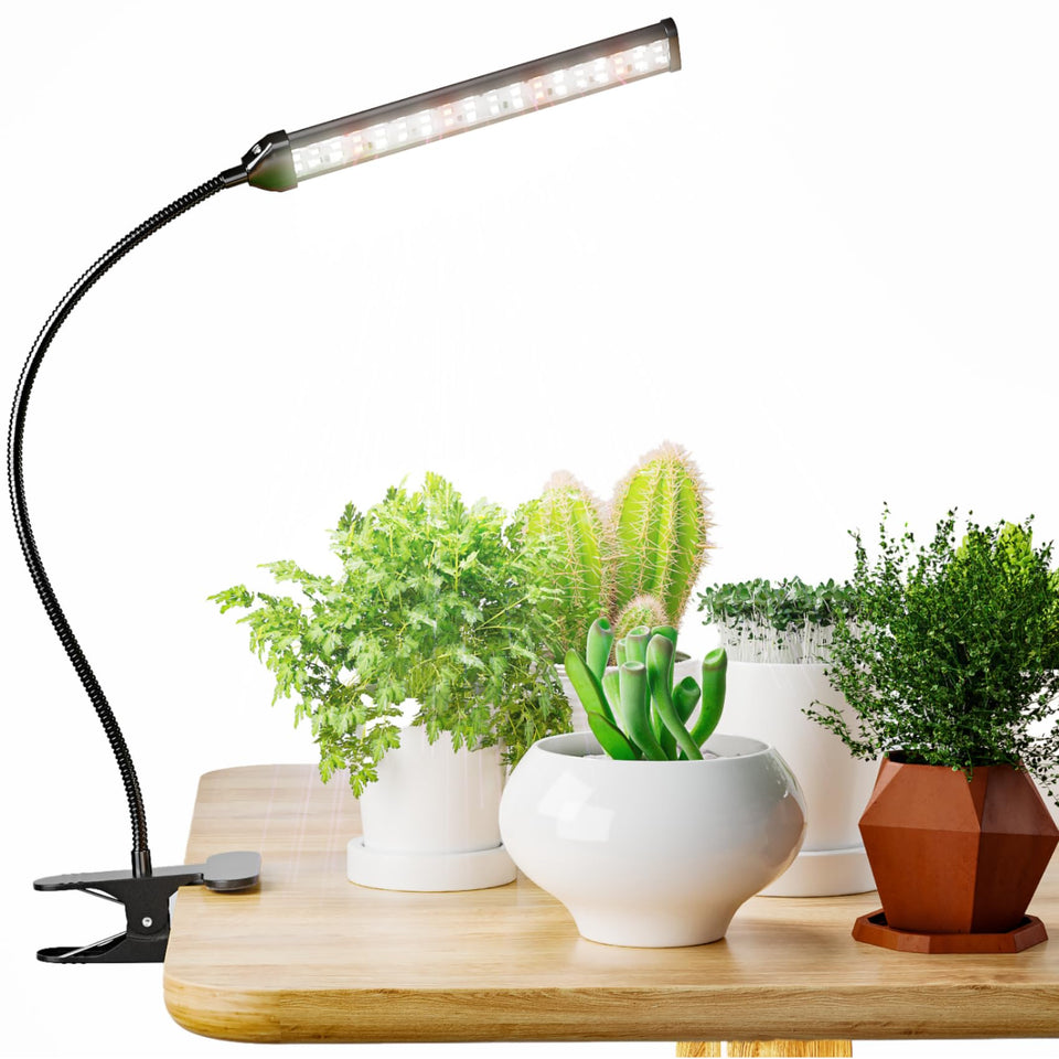 GooingTop grow light for indoor plants mounted on a desk clip for even coverage
