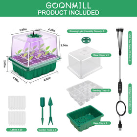 GOONMILL five-pack seed starter kit with bases and domes keeps propagation organized.