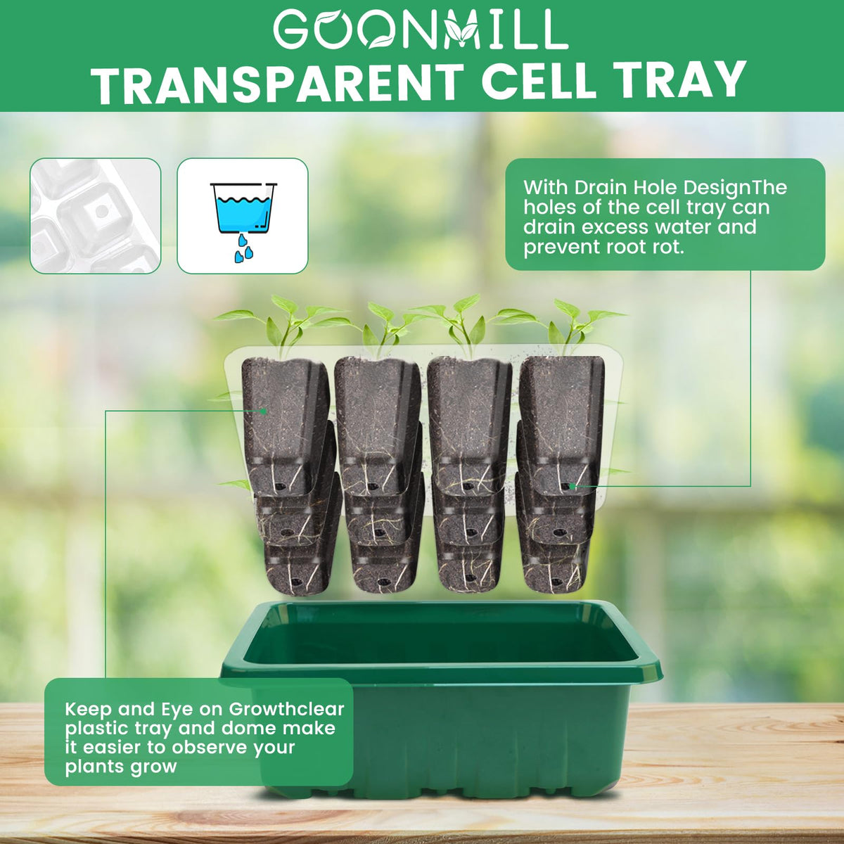 GOONMILL clear observation dome lets you monitor growth without disturbing roots.