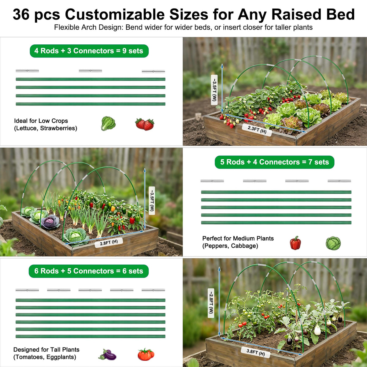 GOONMILL fiberglass greenhouse hoops 36-piece kit for outdoor setups.