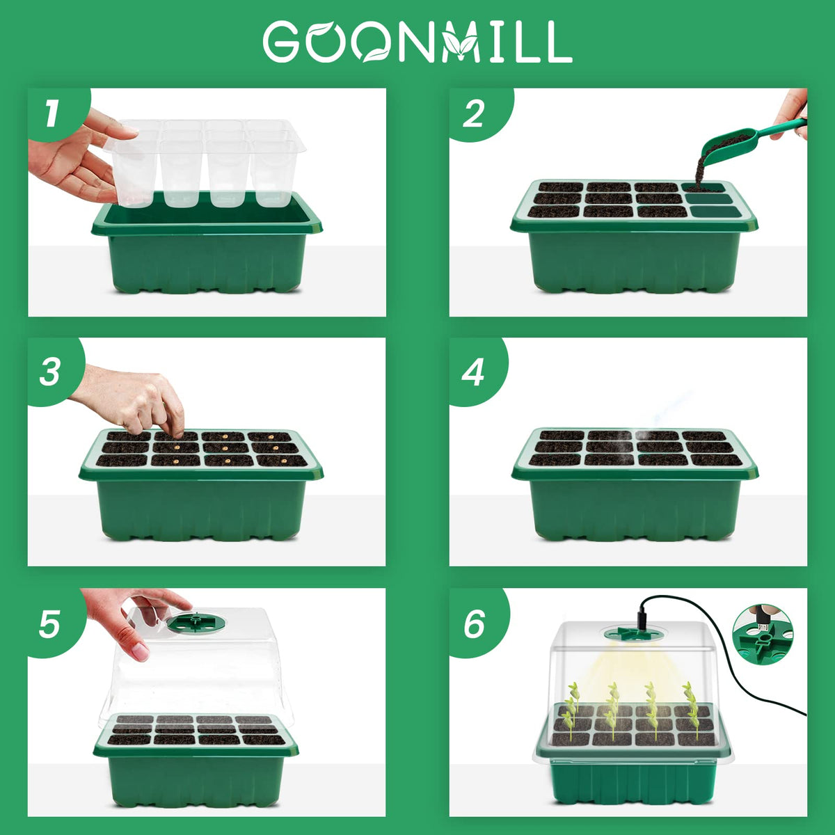 GOONMILL planting tools included to help seeded starts and transplanting