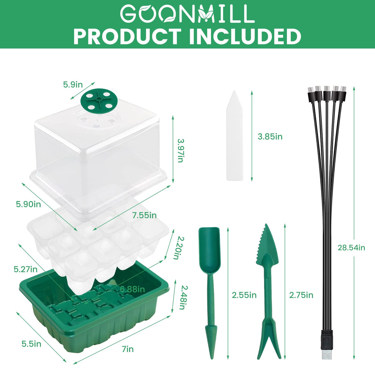 GOONMILL five-pack seed starter trays with bases offer a compact greenhouse setup
